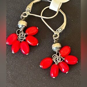 Silpada Retired Red Coral Earrings #W1081 NEW Beaded Dangle Self Closure